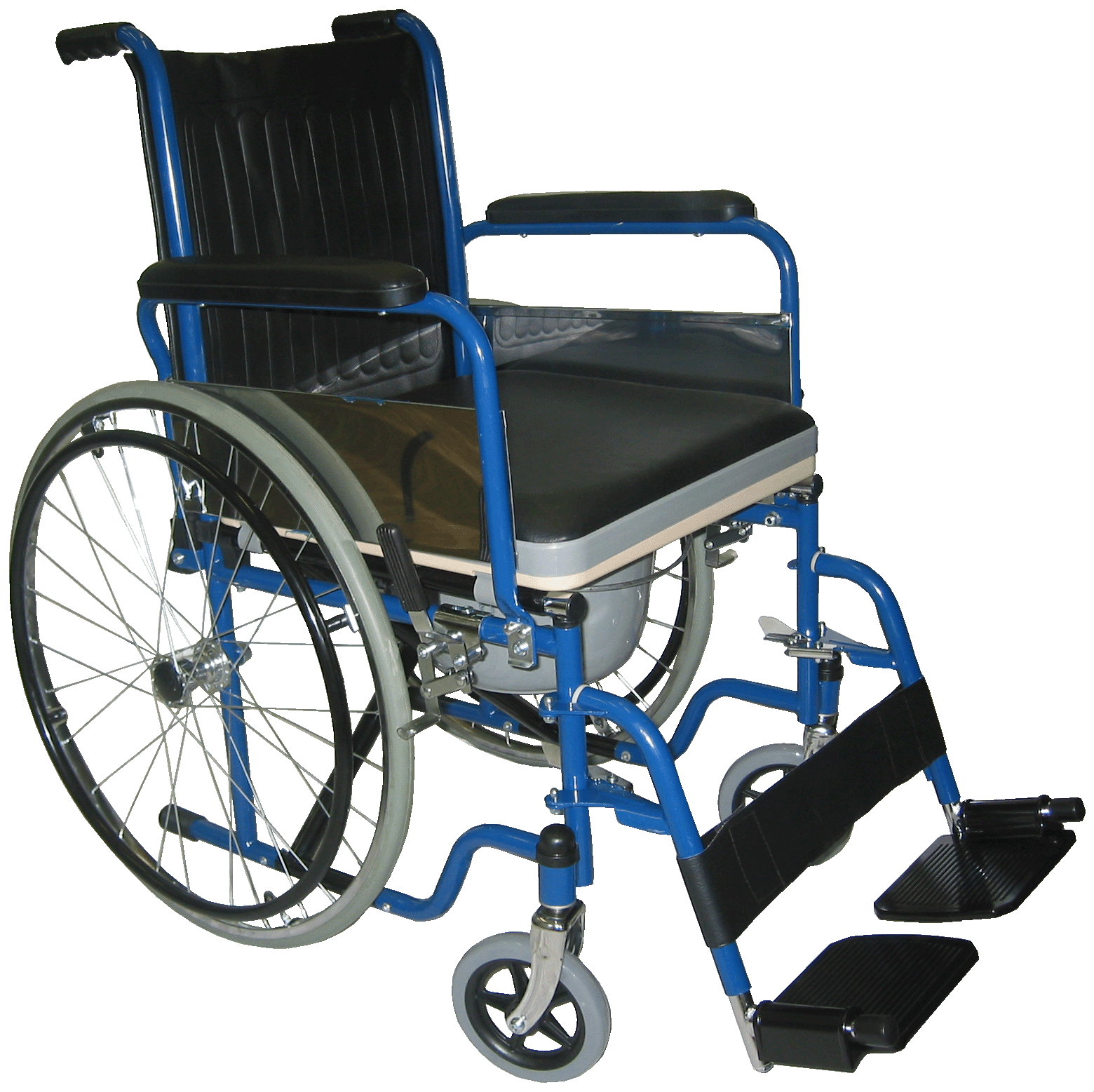 Wheelchair eases mobility for amputation users, smooth, safe access indoors and outdoors.